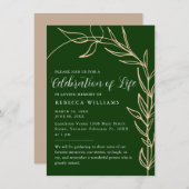 Emerald Green Text Minimal Celebration of Life Einladung (Vorne/Hinten)