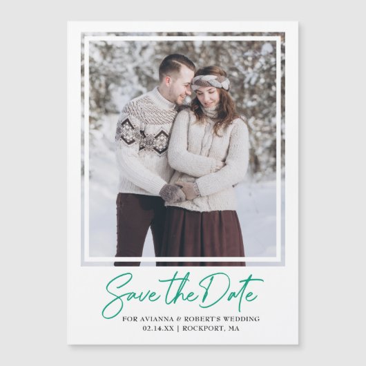 Emerald Green Text und Foto Save the Date Magneteinladung (Vorderseite)