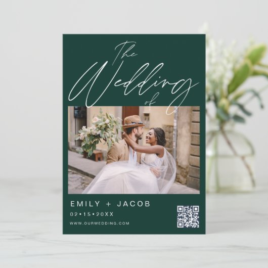 Emerald Green The Wedding of Two Foto QR Code Einladung (Stehend Vorderseite)