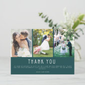 Emerald Green Three Foto Wedding Vielen Dank Dankeskarte (Stehend Vorderseite)