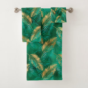 EMERALD GREEN TROPICAL PALM BADEZIMMER TOWEL SET