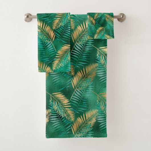 EMERALD GREEN TROPICAL PALM BADEZIMMER TOWEL SET (Insitu)
