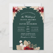 Emerald Green Tropical Rose Hochzeitseinladung Einladung (Vorderseite)