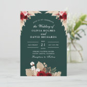 Emerald Green Tropical Rose Hochzeitseinladung Einladung (Stehend Vorderseite)