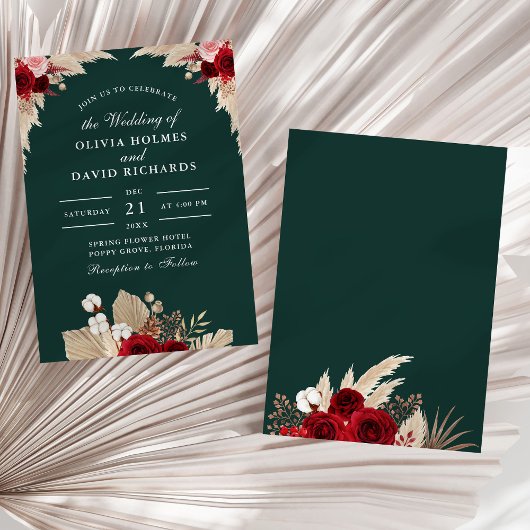 Emerald Green Tropical Rose Hochzeitseinladung Einladung
