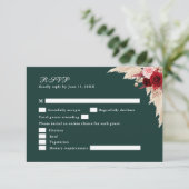 Emerald Green Tropical Rose Wedding RSVP Card Dankeskarte (Stehend Vorderseite)