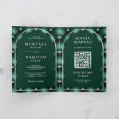 Emerald Green Tufted QR Code Muslim Wedding Einladung (Innenseite)