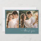 Emerald Green Two Foto Wedding Vielen Dank Dankeskarte (Vorderseite)