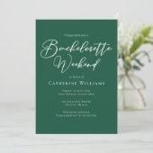 Emerald Green Typografy Bachelorette Weekend Einladung (Stehend Vorderseite)