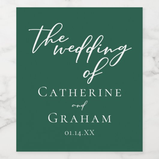 Emerald Green Typografy Chic Forest Wedding Weinetikett (Einzelnes Label)