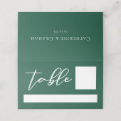 Emerald Green Typografy Custom Forest Wedding Platzkarte (Außenseite Aufgefaltet)