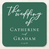 Emerald Green Typografy Custom Forest Wedding Rechteckiger Pappuntersetzer (Vorderseite)