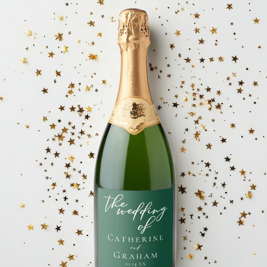 Emerald Green Typografy Custom Forest Wedding Schaumweinetikett