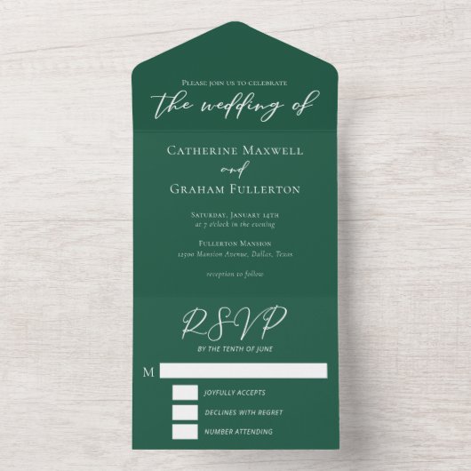 Emerald Green Typografy Forest Wedding All In One Einladung (Innen)