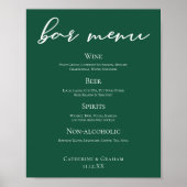 Emerald Green Typografy Forest Wedding Bar Menu Poster (Vorne)