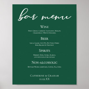 Emerald Green Typografy Forest Wedding Bar Menu Poster