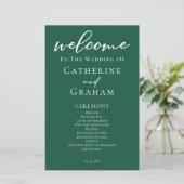 Emerald Green Typografy Forest Wedding Program (Stehend Vorderseite)