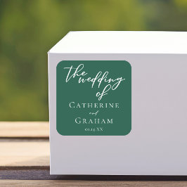 Emerald Green Typografy Forest Wedding Quadratischer Aufkleber