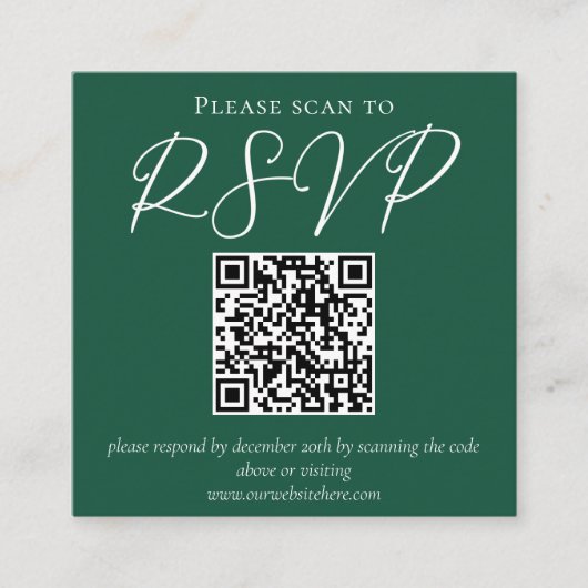 Emerald Green Typografy QR Code Wedding RSVP Begleitkarte (Vorderseite)