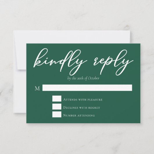 Emerald Green Typografy Wedding Kindly Antwort (Vorderseite)