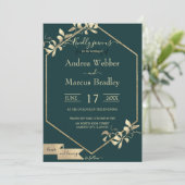 Emerald Green und Champagne Einladung (Stehend Vorderseite)