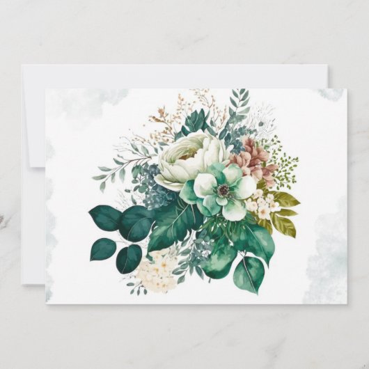 Emerald Green und Cream Florals Probe Dinner Einladung (Rückseite)