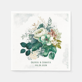 Emerald Green und Cream Florals Wedding Serviette