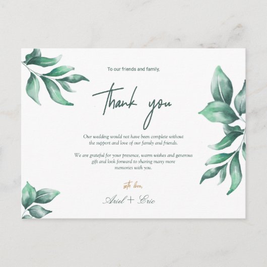 Emerald Green und Eucalyptus Wedding Vielen Dank Postkarte (Vorderseite)