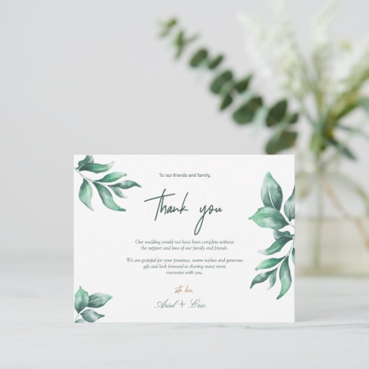 Emerald Green und Eucalyptus Wedding Vielen Dank Postkarte (Stehend Vorderseite)
