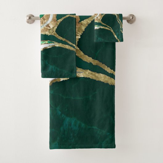 Emerald Green und Gold abstrakt Badhandtuch Set (Insitu)