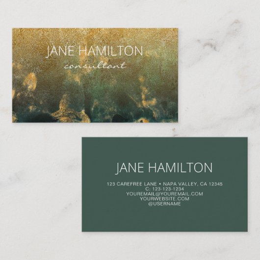 Emerald Green und Gold Abstrakt Business Card Visitenkarte (Vorne/Hinten)