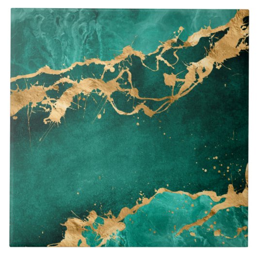 Emerald Green und Gold abstrakt Fliese (Vorderseite)