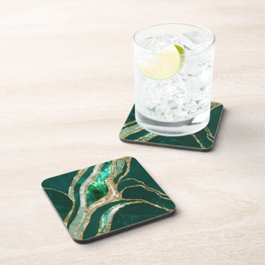 Emerald Green und Gold abstrakt Getränkeuntersetzer (Rechte Seite)