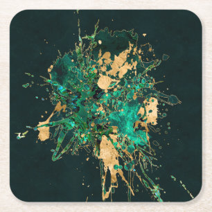 Emerald Green und Gold abstrakt Rechteckiger Pappuntersetzer