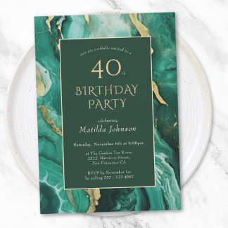 Emerald Green und Gold Agate 40. Geburtstag Einladung