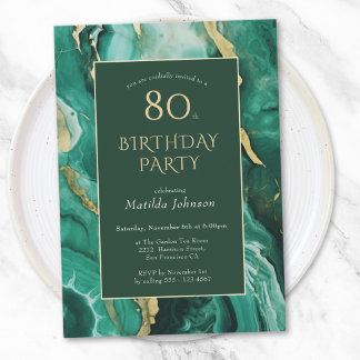 Emerald Green und Gold Agate 80. Geburtstag Einladung