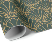 Emerald Green und Gold Art Deco Fan Blume Motif Geschenkpapier (Rolleneckpunkt)