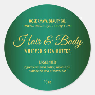 Emerald Green und Gold Body Butter Fair Care Label Runder Aufkleber