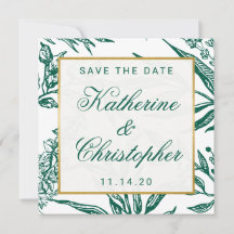 Emerald Green und Gold Botanical Save the Date