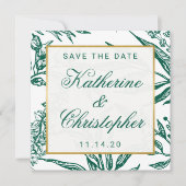 Emerald Green und Gold Botanical Save the Date (Vorderseite)