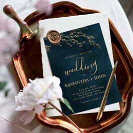 Emerald Green und Gold Botanische Hochzeit Einladung