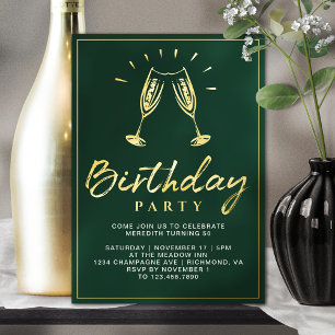 Emerald Green und Gold Champagne Geburtstagsparty Folieneinladung