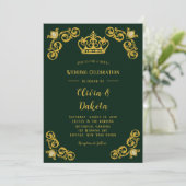 Emerald Green und Gold Damask Royal Wedding Einladung (Stehend Vorderseite)
