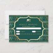 Emerald Green und Gold Elephant Indian Wedding RSVP Karte (Vorderseite)