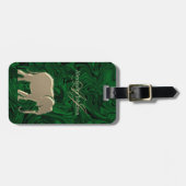 Emerald Green und Gold Elephant Mit Monogramm Gepäckanhänger (Vorderseite horizontal)