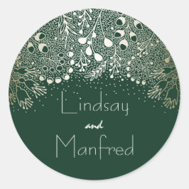 Emerald Green und Gold Filigree Wedding Runder Aufkleber