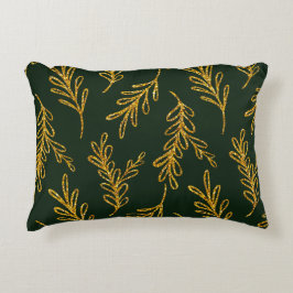 Emerald Green und Gold Floral Sprig Lumbar Dekokissen