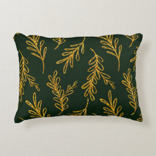 Emerald Green und Gold Floral Sprig Lumbar Dekokissen