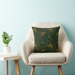 Emerald Green und Gold Floral Throw Kissen