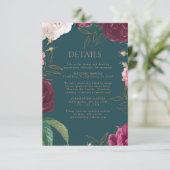 Emerald Green und Gold Floral Wedding Begleitkarte (Stehend Vorderseite)